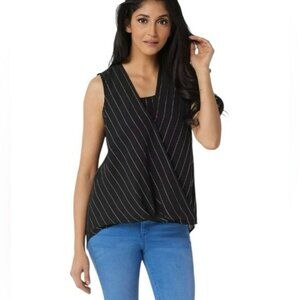 Laurie Felt Draped Black Silver Pinstriped High Low Plus Size Tank Blouse Sz 3X